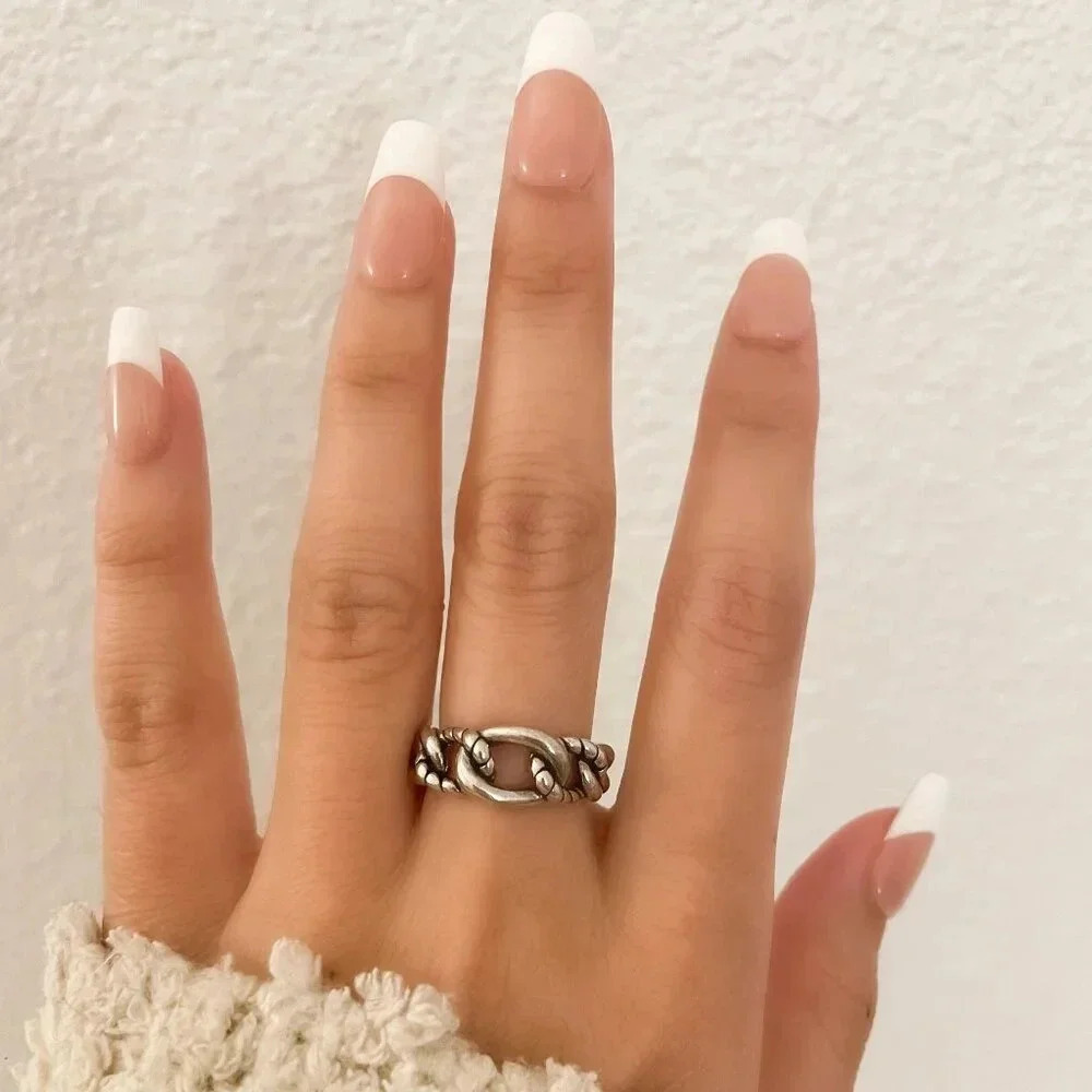 925 Sterling Silver Chain Link Ring Minimalist Link Ring Chunky Ring - Picture 3 of 10